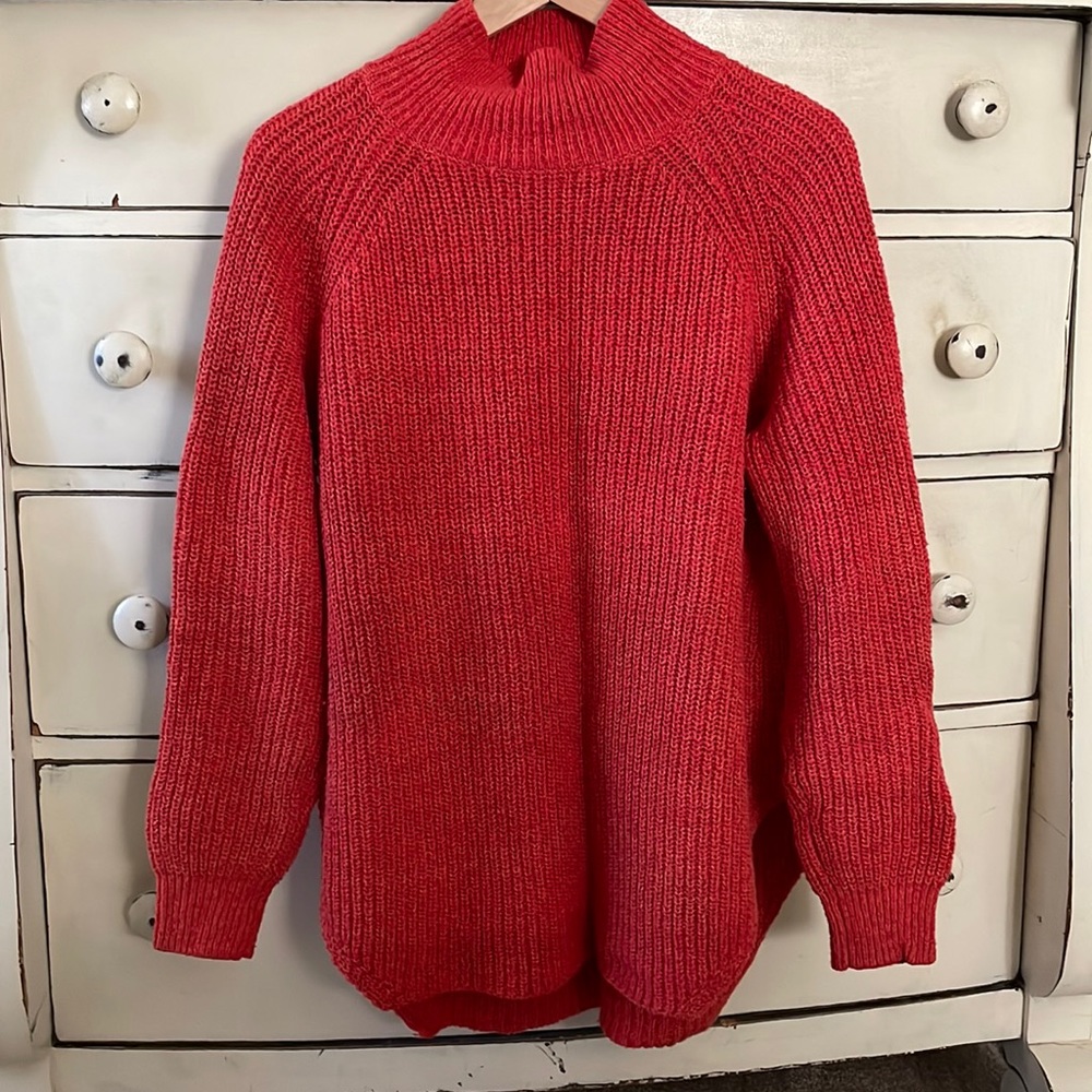 Gorgeous red/orange shaker knit mock neck sweater by Maeve - Anthropologie
